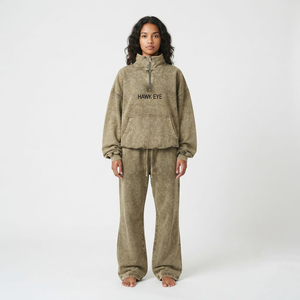 Ensemble de survêtement femme couleur unie, sweat-shirt oversize à quart de zip et pantalon de survêtement, deux pièces streetwear coupe ample longueur intégrale - Product Image 4