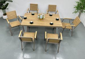 Modern Outdoor <b>Garden</b> Furniture Dining <b>Table</b> (Plastic/Wooden Patio <b>Table</b> and Chairs) - Product Image 6