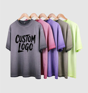 230 Gsm Men Vintage Solid 100% Cotton High Quality Custom <b>Logo</b> Heavyweight Acid Wash Oversized T-Shirts - Product Image 5