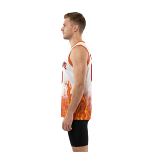 Conjunto de Camiseta y Pantalones Cortos de Baloncesto para Hombre, Diseño de Llamas, Cuello en V, Top sin Mangas, Pantalones Ajustados Lisos, Impresión con Nombre del Equipo y Número del Jugador, 100% - Product Image 5