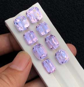 Pierre précieuse naturelle Kunzite rose clair facettée, provenance Afghanistan, paire assortie, pierres lâches pour la fabrication de bijoux - Product Image 1