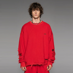 Sudaderas con hombros caídos y efecto desgastado para hombre, 400 g/m², cuello redondo, manga larga, forro polar - Product Image 1