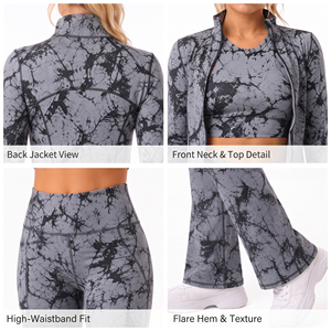 Conjunto Deportivo de Yoga para Mujer, 3 Piezas, Chaqueta de Compresión, Leggings de Cintura Alta con Corte Acampanado, Top de Compresión de Spandex y Poliéster - Product Image 6