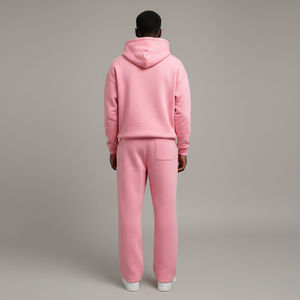 Ensemble de survêtement rose à capuche pour homme, coupe ample, manches longues, sweat-shirt et pantalon décontractés, couleur unie, respirant, pour l'automne - Product Image 2