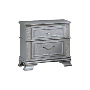 Mesa de Noche Elegante con Acabado Gris y 2 Cajones, Frente Decorativo con Brillo, 1 Pieza, para Decoración de Dormitorio - Product Image 3