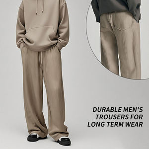 2026 Spring and Fall Jacquard Striped Wide-Leg Men'S Pants Casual Loose Pit Stripes Drawstring Straight Large Size Pants Man <b>No</b> - Product Image 5