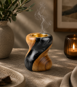 Quemador de incienso de madera con resina epoxi, quemador de incienso moderno con diseño retorcido, copa de latón, regalo para Ramadán y Eid, decoración para el hogar, fragancia para el hogar, venta al por mayor - Product Image 5
