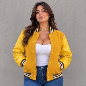 Chaqueta Varsity Personalizada para Mujer, Chaqueta Letterman Personalizada, Chaqueta con Mangas de Cuero Genuino, Chaquetas de Lana para Mujer - Product Image 3