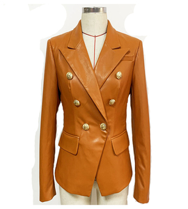 Women's orange Genuine Leather Moto Jacket Full Sleeve <b>Zipper</b> Closure Stand Collar Autumn Style - Product Image 1