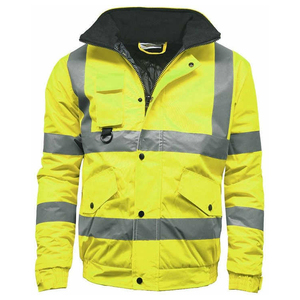 Men's High Visibility Reflective Workwear Jacket Full Zip Windproof Safety <b>Coat</b> with Pockets Stand Collar Autumn Wear - Product Image 3
