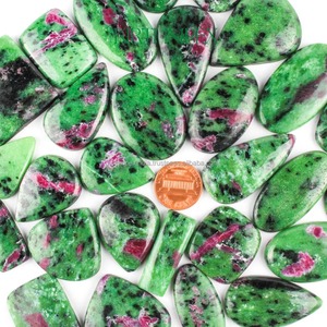 Cabochons ovales en zoïsite rubis naturel, à dos plat, certifiés par un tiers pour la lithothérapie et la création de bijoux DIY, cristaux verts - Product Image 4