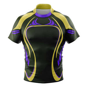 Maillot de rugby personnalisé pour homme, bleu, en polyester/coton sublimé, col montant, manches courtes, motif géométrique, anti-humidité - Product Image 6