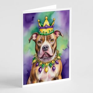 Whimsical NUEVO 5x7 A7 Tamaño King Mardi Gras Tarjetas de felicitación Pack 8 Tarjetas de nota en blanco con sobres para Pit Bull Terrier - Product Image 1