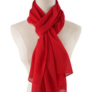 Red Chiffon <b>Scarf</b> Women Long Solid Color Simple Style All Seasons Skin Friendly Daily Wear Accessory - Product Image 1