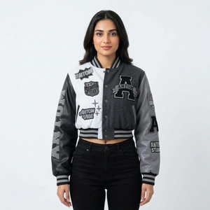 Chaqueta Varsity de Mujer de Longitud Regular, Acolchada, con Bordado Chenille, Acabado Personalizado de Alta Calidad, Transpirable, Resistente al Viento y Ecológica - Product Image 3