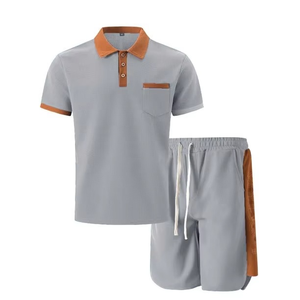 ชุดเซ็ตสองชิ้นแฟชั่นใหม่สำหรับผู้ชาย เสื้อโปโลแขนสั้นคอปกพับได้ และกางเกงขาสั้น ชุดลำลองฤดูร้อนแบบสองชิ้น - Product Image 3