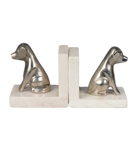Modern design Cast Aluminium dog with <b>white</b> marble base bookend nickel plated vintage style bookend bookshelf organizer - Product Image 1