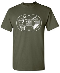 T-shirt vert olive pour homme avec imprimé diagramme Venn BBQ et burger, manches courtes, col rond, 100 % coton jersey, grande taille - Product Image 1