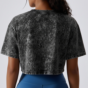 Wholesale 100% Cotton Summer Crop Top Women's T-<b>shirt</b> Acid Washed Oversized Drop Shoulder Eco-Friendly Quick Dry Appliques - Product Image 3