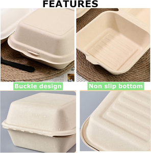 Contenedores de comida para llevar tipo clamshell de 6 x 6 pulgadas, desechables, con tapa abatible, caja de bagazo tipo bento para hamburguesas - Product Image 3