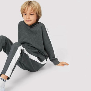 Conjunto Deportivo con Capucha para Niños, Color Gris, Algodón, con Rayas Blancas, Manga Larga, Informal, para Otoño, Color Sólido, con Bolsillos Laterales - Product Image 5