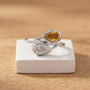 Classic 0.44ct Pear Brilliant Cut Lab Grown <b>Diamond</b> IGI Certified Gold Toi Et Moi <b>Ring</b> Luxury Two Stone Bezel Set Bypass <b>Ring</b> - Product Image 1