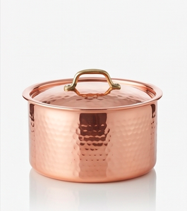 Copper Sauce Pan With Hammered Lid Stainless Steel Interior Brass Handle Minimalist Design For Gas And Induction <b>Cooker</b> Use - Product Image 2