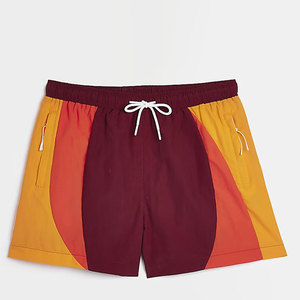 Short de bain décontracté pour homme à blocs de couleur, séchage rapide, taille à cordon de serrage, design à empiècements, longueur courte - Product Image 1