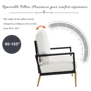 Poltrona Moderna Chic Bianca Imbottita con Schienale Basso, Ampia e Minimalista, Braccioli, Gambe in Metallo Dorato, Legno di Gomma, per Soggiorno - Product Image 4