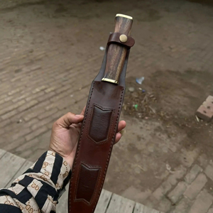 Couteau japonais artisanal en acier Damas de haute qualité, lame fixe avec manche en bois, étui en cuir véritable, prix de gros - Product Image 2
