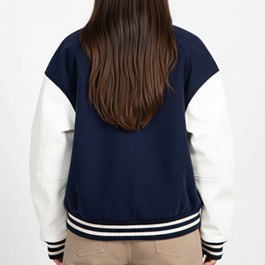Chaqueta Varsity para Mujer, Primavera-Otoño, Algodón Liso Teñido, Botones con Remaches, Combinación de Colores Personalizada, Venta al Por Mayor - Product Image 2
