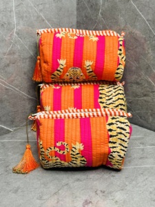 Tiger Print Handmade Quilted Cotton Zipper 3-Piece Toiletry Pouch for Printed Makeup Accessories <b>Bag</b> Travel Organizer Beauty - Product Image 4