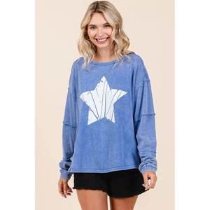 Mittoshop Top de manga larga para mujer con gráfico de estrella Mineral Wash Sudadera con capucha y sudadera - Product Image 2