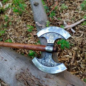 Hache artisanale en acier à haute teneur en carbone avec manche en bois de style hache à double tête, usage industriel, personnalisable, cadeau OEM pour lui ou elle - Product Image 4