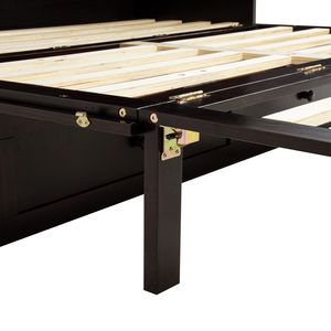 Lit Murphy en bois de pin taille Queen avec station d'alimentation et panneau décoratif en rotin couleur expresso - Product Image 4