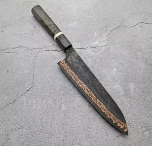 Cuchillo de chef de cobre damasco con hoja recta y mango de micarta, cuchillo de cocina de 0.6 mm de grosor, grado DIY - Product Image 4