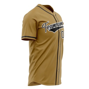 High Quality Lightweight Baseball Jersey Teamname 00 Gold Polyester Button <b>Down</b> Short Sleeve Adult Sports Apparel - Product Image 2