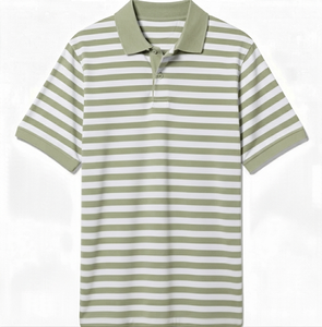 เสื้อเชิ้ตผู้ชายแฟชั่นทันสมัยสีเขียวมะกอกอ่อนสไตล์วินเทจติดกระดุม  โลโก้ด้านหน้า แขนสั้น ระบายอากาศได้ดี ผลิตจากผ้าถักผสมโพลีเอสเตอร์ รับผลิตแบบ OEM - Product Image 1