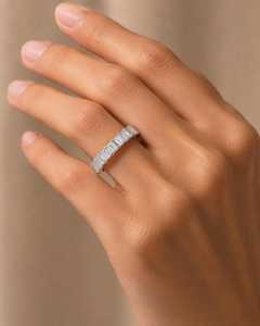 Sparkly Emerald Cut Diamond Wedding Eternity Band <b>Ring</b> Lab Grown With 10K White Gold Proposal Gift For Engagement Party Charms - Product Image 3