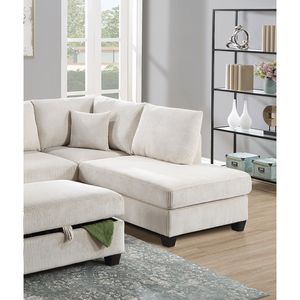 Set da Soggiorno in Velluto a Coste Avorio 3 Pezzi: Divano LAF, Chaise Longue RAF, Pouf - Divano Sezionale a L Colore Avorio - Product Image 5