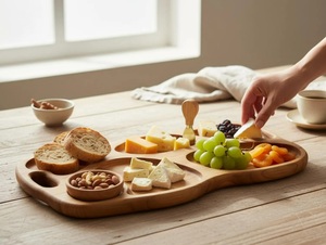 ถาดไม้สำหรับของว่าง - ถาดแบ่งช่องใส่ของว่างลายแบบนามธรรมพร้อมหูจับ ถาดเสิร์ฟไม้แอชสำหรับงานจัดเลี้ยงและงานปาร์ตี้ - Product Image 4