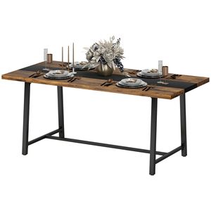 Mesa de Comedor Industrial Marrón de 70.9 Pulgadas de Largo para 8 Personas, Mesa Grande con Patas de Acero para Comedor - Product Image 1