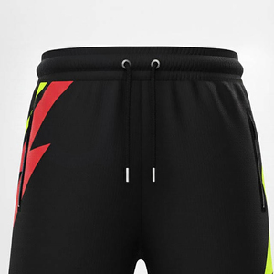 <b>Men's</b> Black Quick Dry Sport <b>Shorts</b> With <b>Red</b> And Neon Green Geometric Print Drawstring Waist Mid Length Athletic Wear - Product Image 3