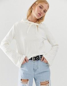 Sweat-shirt à capuche blanc en tricot pour femme, à manches longues, avec col à nouer, décontracté, respirant, pour l'automne - Product Image 2