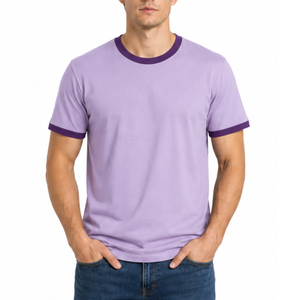 T-shirt Ringer Premium pour Homme de Fabricant Pakistanais, Léger, de Haute Qualité, avec Logo Personnalisé, Col et Bordures de Manches Contrastants - Product Image 1
