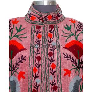 Blouson bomber en coton tricoté Suzani pour femme, à volants brodés, motif floral vintage, respirant et à séchage rapide pour l'hiver - Product Image 3