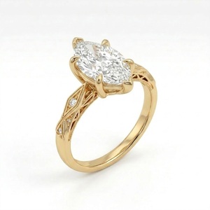 Anillo de Compromiso Vintage con Diamante Cultivado en Laboratorio de 3CT, Corte Marquesa, Anillo Solitario Grabado en Oro Sólido de 14K para Boda y Aniversario - Product Image 2