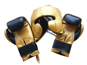 Ensemble de boxe OEM personnalisé |   Gants en cuir de vachette 14oz + protège-tête + protège-guêtres |   Fermeture à velcro |   Équipement de combat MMA Muay Thai - Product Image 5