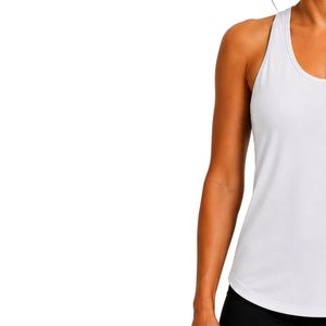 Camiseta sin mangas Racerback blanca para mujer con estampado minimalista de arte lineal, ideal para gimnasio, yoga, fitness y entrenamiento, con tecnología de absorción de humedad. - Product Image 3