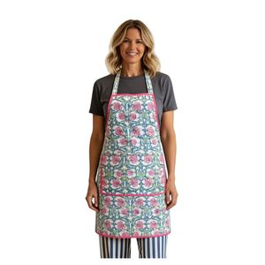 Delantal floral con ribete rosa, tejido, con 1-4 bolsillos, lavable a máquina, para cocinar y uso diario, producto más vendido. - Product Image 1